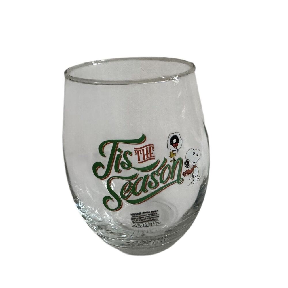 Peanuts‎ Snoopy Christmas Holiday Tis The Season Stemless Wine Glass Woodstock